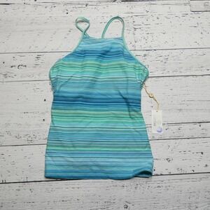 Helen‎ Jon Racerback Tankini Swimsuit Womens XS Blue Green Stripe Made USA Top